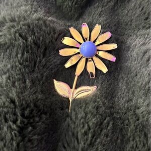 Gold and Blue Daisy Brooch with Gemstone Center